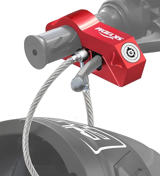 Motorcycle Lock Combo - Helmet and Brake Anti-Theft Grip for All Motorcycle, Bike, ATV, Scooter With Handlebar Diameters Within 1.3-1.5 Inches (Red)