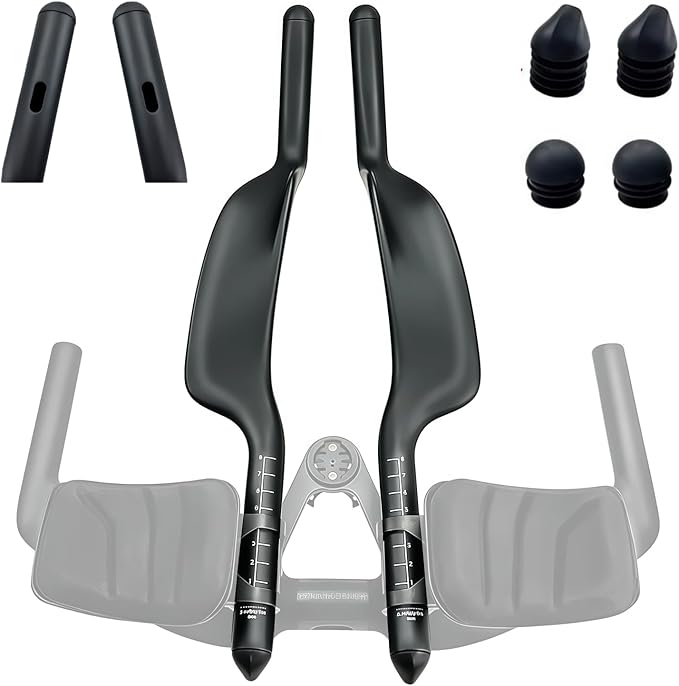 Carbon Bicycle TT Arm Rest Handlebar Aero Bars Extension Triathlon Trial Bike Bar Ends Cycling Bullhorn Handlebar Parts 22.2mm for Road TT Bike,Fixed Gear,Racing bike-Black Matt (With hole)