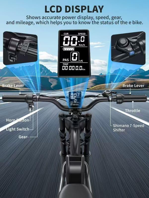 1000W Peak Motor Electric Bike for Adults, 20MPH & 65-Mile Range, 48V 15.6Ah Removable Battery Electric Dirt Bike, with 3 Riding Modes, Dual Suspension Ebike, 20" Fat Tire E-Bike for All-Terrain