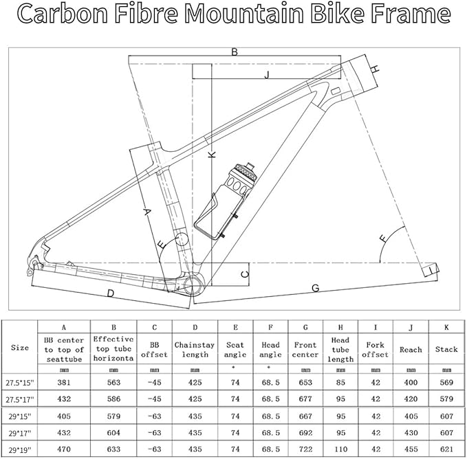 27.5er 29er Mountain Bike Frame 15/17/19in XC Cyclocross Bikes Frame Carbon Fibre Disc Brake Rigid Frame 5 * 135mm Quick Release/12 * 142mm Thru-Axle(27.5 * 15")