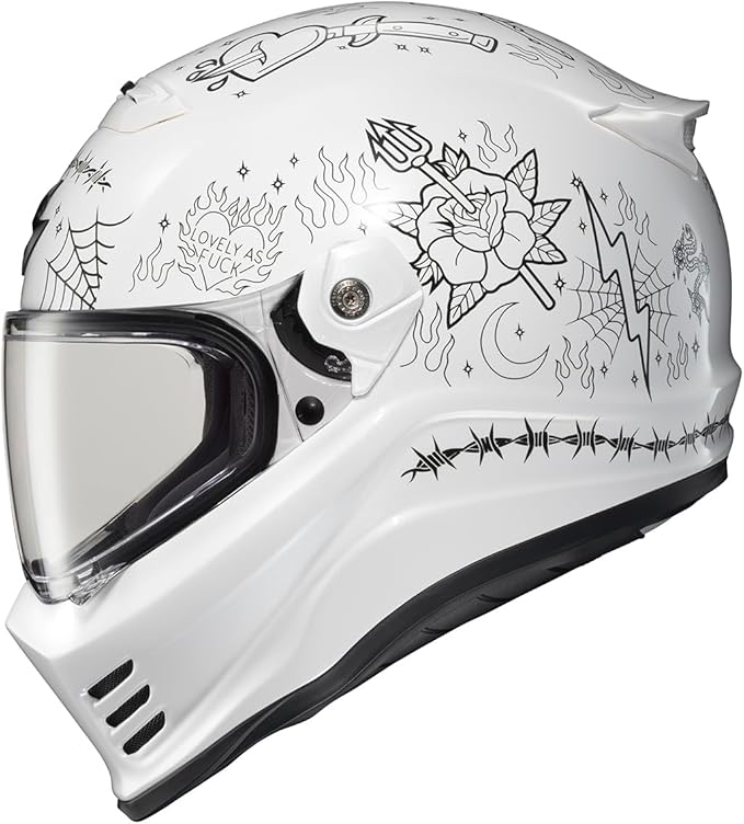 ScorpionEXO Covert FX Full Face Adult Motorcycle Helmet Street Fighter Style - Bluetooth Ready Speaker Pockets DOT ECE The Litas 2 (White - X-Large)