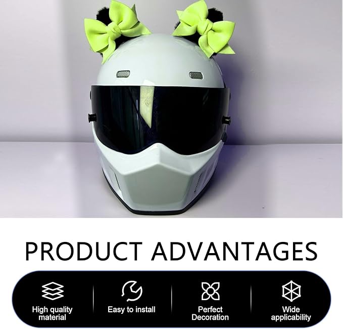 2 PCS Bow Ears Motorcycle Helmet Decor, Cute Cartoon Cat Ears Helmet Decoration, Removable Self Adhesive Motorcbike Bow Accessories, Universal for Most Ski, Bike & Motorcycle (Green)