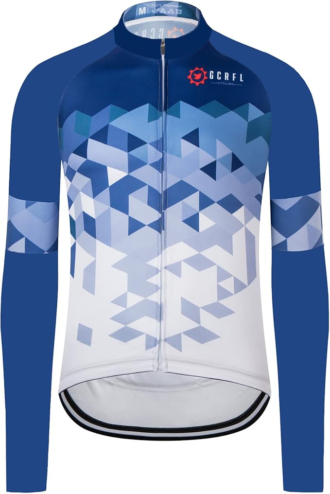 GCRFL Men's Cycling Jersey Long Sleeve Biking Shirt with 3+1 Zipper Pocket Breathable Quick Dry Bicycle Jersey