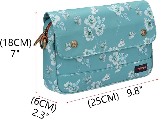 TOURBON Bike Bag Waxed Canvas Bicycle Handlebar Bag Zipper Closure Pouch Crossbar Front Frame Basket Cycling Saddebag Under Seat Strap-on Rear Rack Pannier (Blue with Flower)
