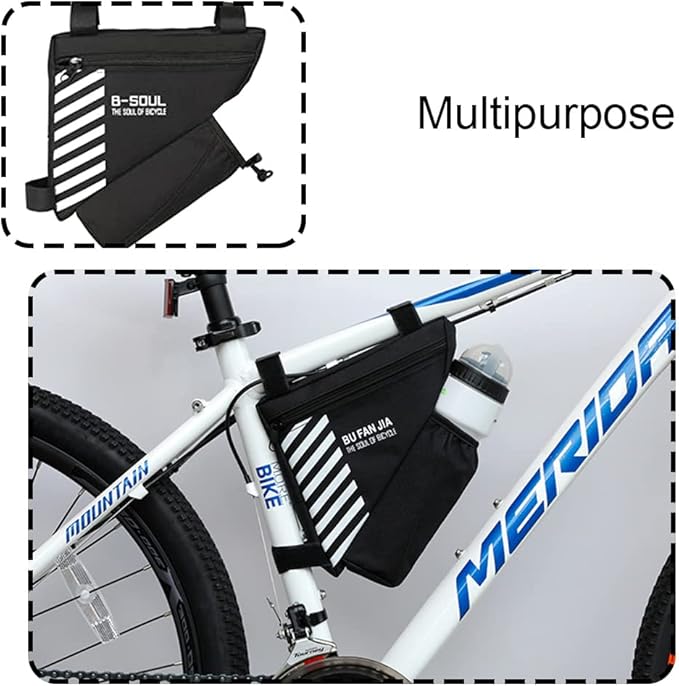 Bike Triangle Frame Bag with Water Bottle Holder, Waterproof Top Tube Bag for Bicycles, Bike Frame Storage Bag for Phone, Wallet, Keys, Tools, Use for Road Bike MTB Bike Accessories