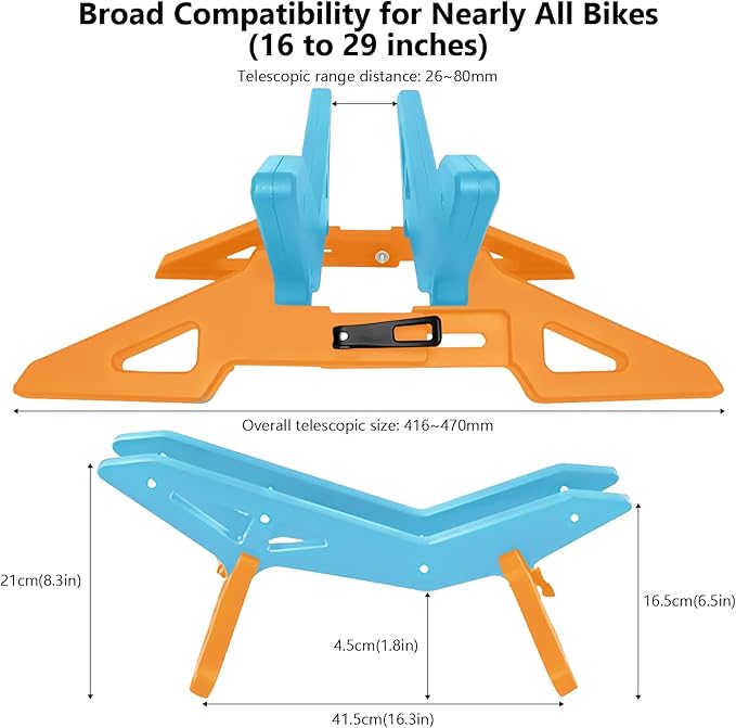 Adjustable Bike Floor Stand for 16"–29" Mountain & Road Bicycles, Foldable and Portable, Ideal for Indoor & Outdoor Garage Storage (Blue)