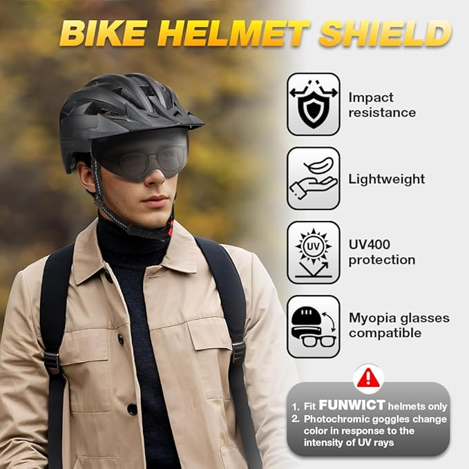Magnetic Bike Helmet Goggles, Removable/Detachable Sun Visors Shield for Cycling Bicycle Helmet FW001