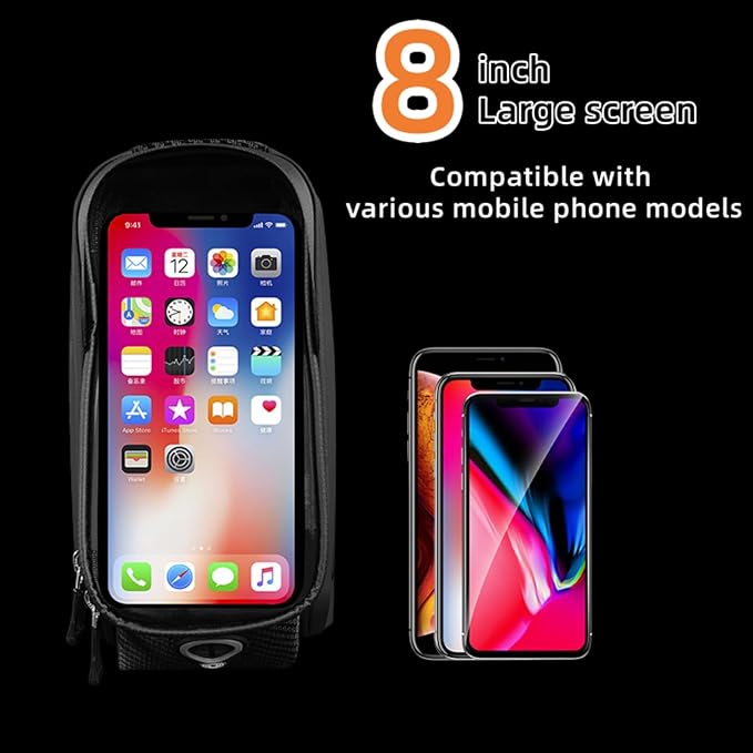 Yi Dong Bike Phone Bag, Waterproof Bike Phone Holder Bag, Front Frame Pouch with Touchscreen, Top Tube Storage Bag for Cycling, Bike Accessories Fits Smartphones Under 8"