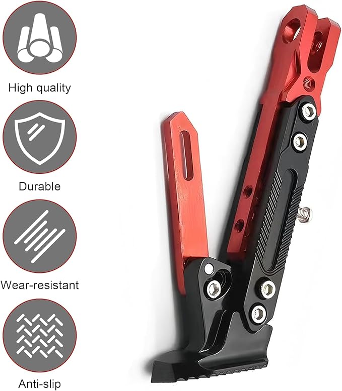 Motorcycle Kickstand, Height Adjustable Foot Side Support Parking Kickstand, Aluminum Alloy Tripod Holder Foot Side Support Stand Modified, Universal for Scooter Motorbike Motocross (Red)