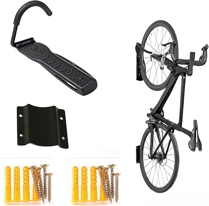 Wall Mount Bicycles Hanger,Bike Rack Garage Wall Mount,Indoor Bike Storage Space-Saving Vertical Bike Holder,Bike Storage System Vertical Bike Hooks(Front Wheel pad+Rear Wheel pad)