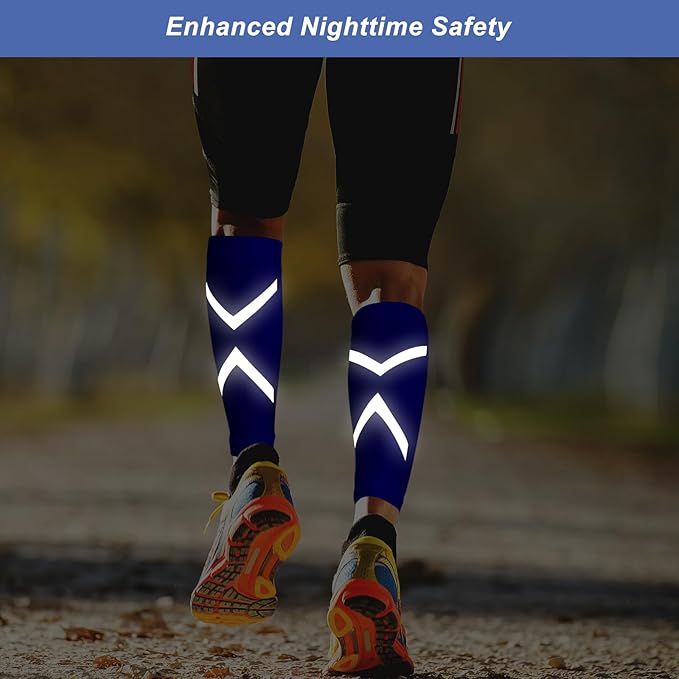 Calf Compression Sleeve for Men & Women, Reflective Footless Socks for Shin Splint Relief & Night Running, Cycling