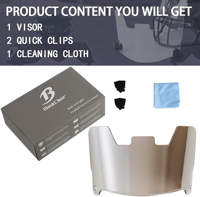 Football Visor Helmet Clear Visor, Scratch Resistant, UV Block, Anti-Fog, Anti-Cracking. Fits Youth and Adult Football Helmets.