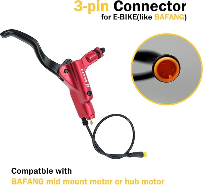 Zoom HB876E 2-PIN/3-PIN 4-Pistons E-Bike Electric Power-Off Hydraulic Brake Set with 180mm Rotors, Pre-Bled Hydraulic Disc Brake Caliper Lever for eBike (Included Mounting Adapter)