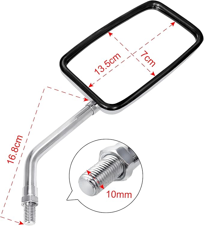 Surpassme 10MM Chrome Motorcycle Mirrors, Universal Silver Rectangle Motorcycle Rearview Mirrors