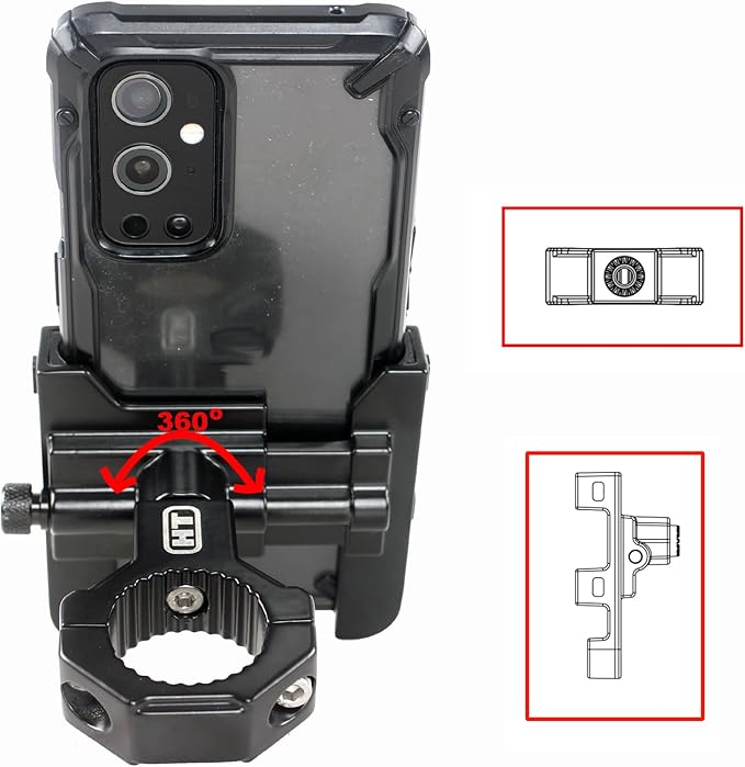 Aluminum Phone Holder for Bike, 360 Rotation, 4.5 to 7 Inch Smartphone, Motorcycle Handlebar Mount Clamp