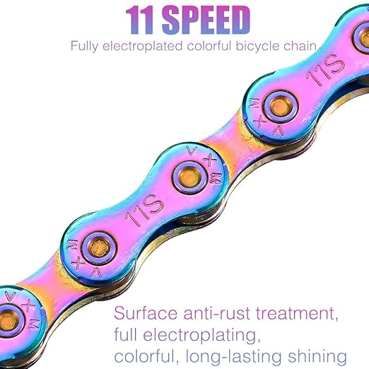 11 Speed Bike Chain Rainbow Chain for Bike 1/2" x11/128 116 Links Lightweight Bicycle Chain，Bike Chains MTN BTX MTB Mountain Bike Road Bicycle Chain