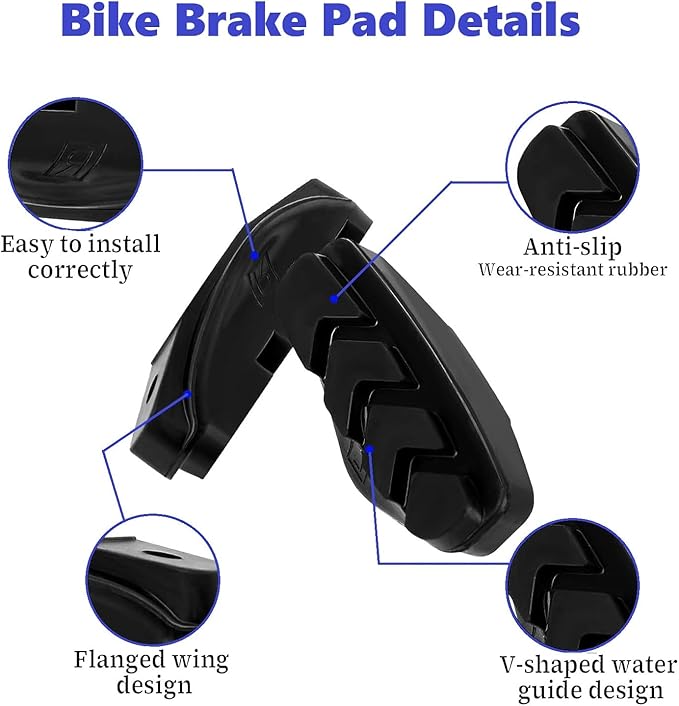 2 Pairs (4 Pieces) Bike Brake Pads, Rubber V-Brake Pads for Mountain & Road Bicycle,Quiet & Non-Skid Cycling Accessories for Enhanced Safety,50mm,Black