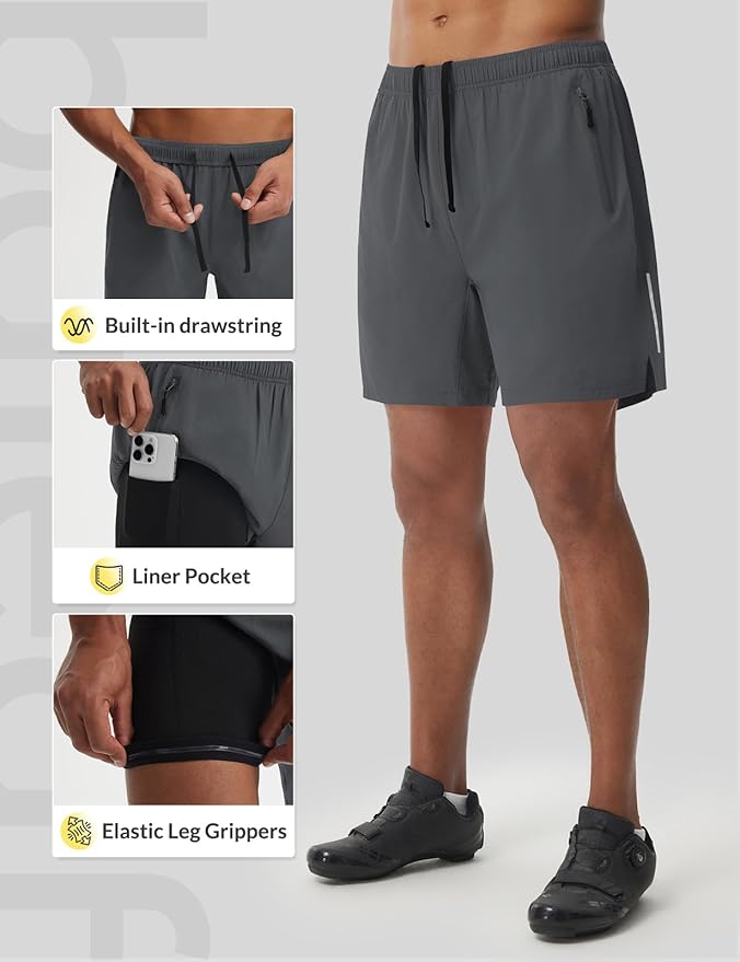 baleaf Men's 7" Mountain Bike Shorts 4D Padded Loose-fit MTB Cycling Riding Bicycle Biker Short Zipper Pockets