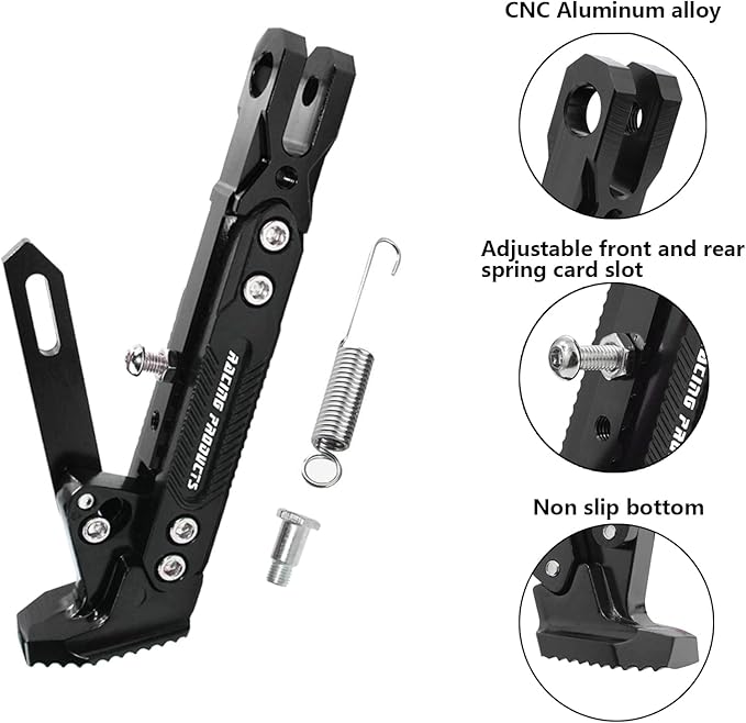 Universal Motorcycle Kickstand Adjustable Foot Side Support Parking Kickstand for Electric Motorbike Parking Foot Side Support Stand (Black)