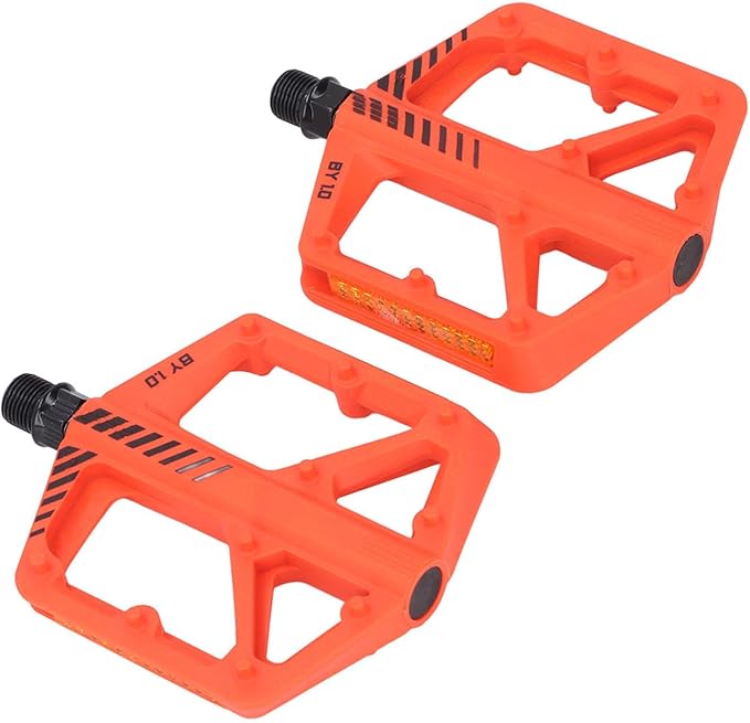 Cycle Pedal Nylon Fiber Enlarged Anti Slip Flat Platform Pedal for Road Mountain Cycle Lightweight Robust Durable Universal Fit 1 Pair (Orange)