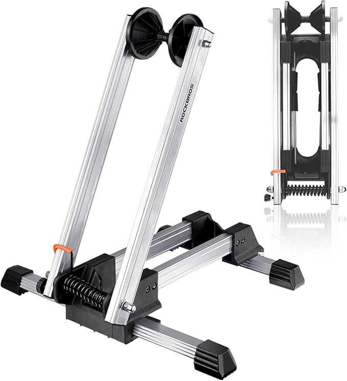 ROCKBROS Foldable Bike Stand Alloy Steel Rust-Resistant Bike Floor Stand Rack Folding Indoor Parking Wheel Holder Fit 20”-29”for Entryway, Garage, Home Bikes Parking & Storage