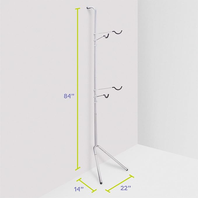 Delta Cycle Two Bike Gravity Pole Stand Garage, 2 Bike Storage Rack, No Drilling Required, Fully Adjustable Vertical Bike Rack for Any Style Bicycle, Leaning Wall Bike Rack Holds Up to 60 lbs