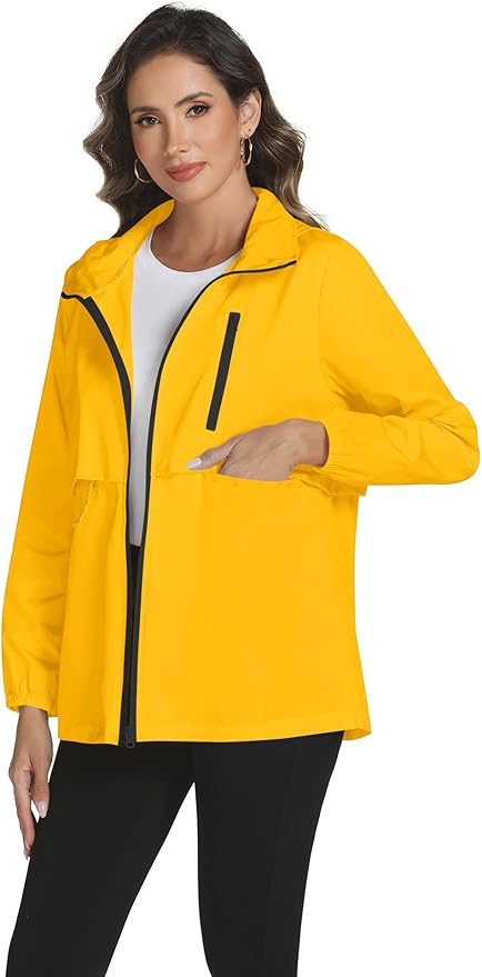 Avoogue Rain Jacket Women with Hooded Lightweight Waterproof Raincoats Packable Zipper Pockets Windbreakers