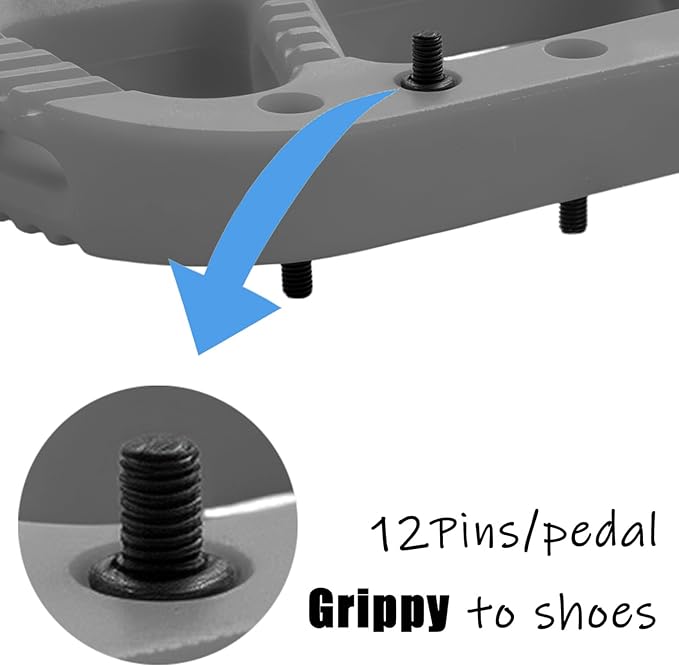 MTB Pedals Flat Mountain Bike Pedals Adult, Light and Wide Nylon Composite Bicycle Platform Pedal w Grippy Pins, 9/16" Cr-Mo Spindle 2 Bearings, Clipless Pedals for BMX Gravel Road E.Bike 9/16"