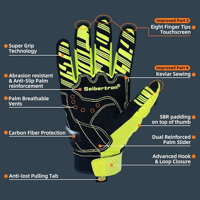 Seibertron SPS Series Touchscreen Motorcycle Motocross BMX ATV MTB Bicycle Cycling Full or Half Finger Gloves Adult and Youth