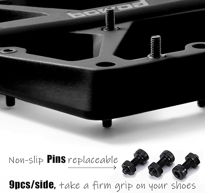 MTB Pedals Large Mountain Bike Pedals, Lightweight Nylon Fiber Composite Bicycle Platform Pedals, Grippy Pedals w 18 Pins, Cr-Mo Spindle fit w 2 Bearings, Clipless Pedals for BMX MTB Bike 9/16"
