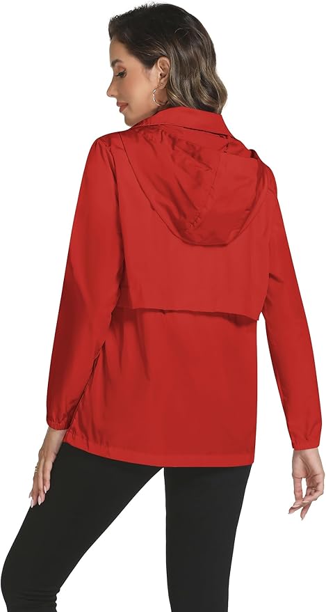 Avoogue Rain Jacket Women with Hooded Lightweight Waterproof Raincoats Packable Zipper Pockets Windbreakers