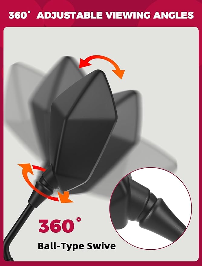 Motorcycle Mirrors Side Rearview Mirror for ATV Scooter Moped Cruiser 8mm/10mm Adapters&7/8" Handlebar Mount,for Polaris Sportsman Yamaha Grizzly Honda Rincon Arctic Cat