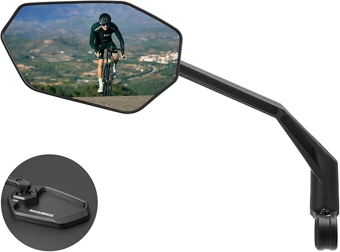 ROCKBROS Bike Mirror 360°Adjustable Bike Mirror for Handlebars HD Glass Lens Anti-glare Rotatable Bar End Rear View Mirror for Bike Ebike Motorcycle (Nylon - Left)