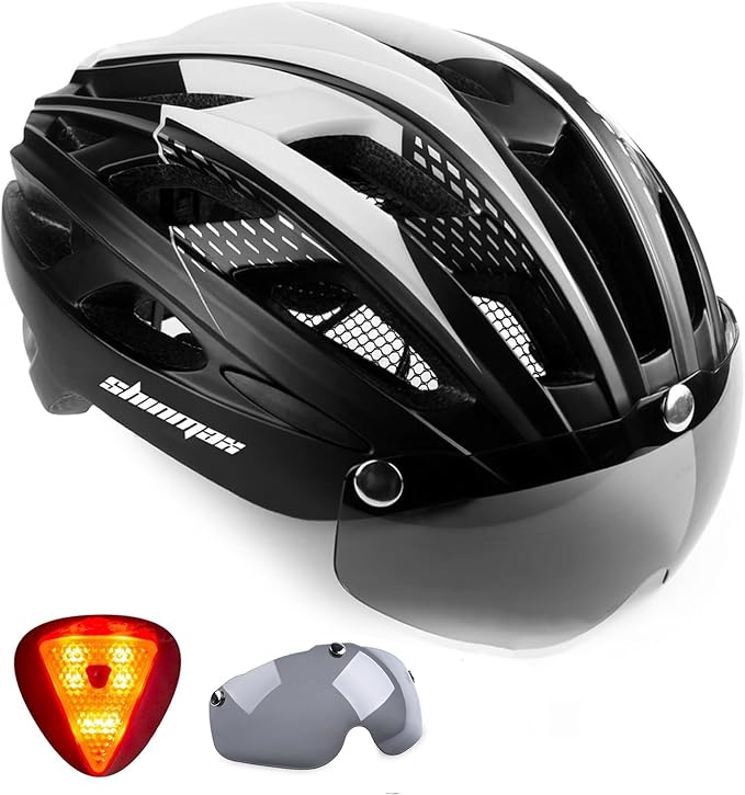 Shinmax Bike Helmet, CPSC/CPC Bike Helmet for Adult Men Women with Magnetic Goggles&Led Back Light Cycling Helmet Adjustable SM-T69