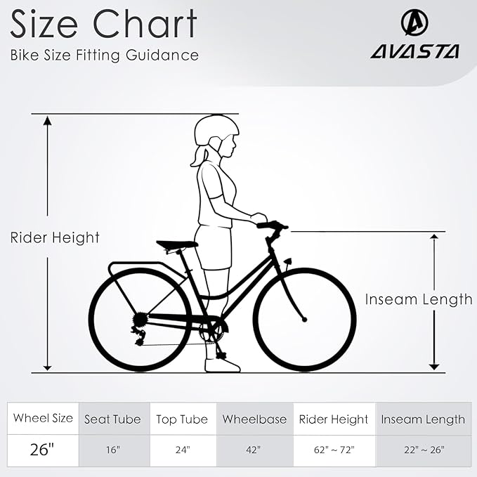 AVASTA Vela Hybrid Bike for Adult Women Female Lightweight Step Through 26 Inch High Tensile Steel Frame City Commuter Comfort Lady Bicycle, 6-Speed, Multiple Colors