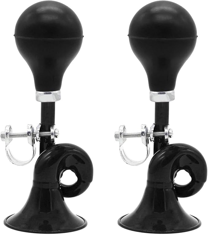 2 Pack Bugle Horn, Coolrunner Retro Clown Horn, Kids Bike Horn, Classic Vintage Metal Twist Loudspeaker Siren Hooter Snail Air Horn for Vehicles Bicycles Golf Cart