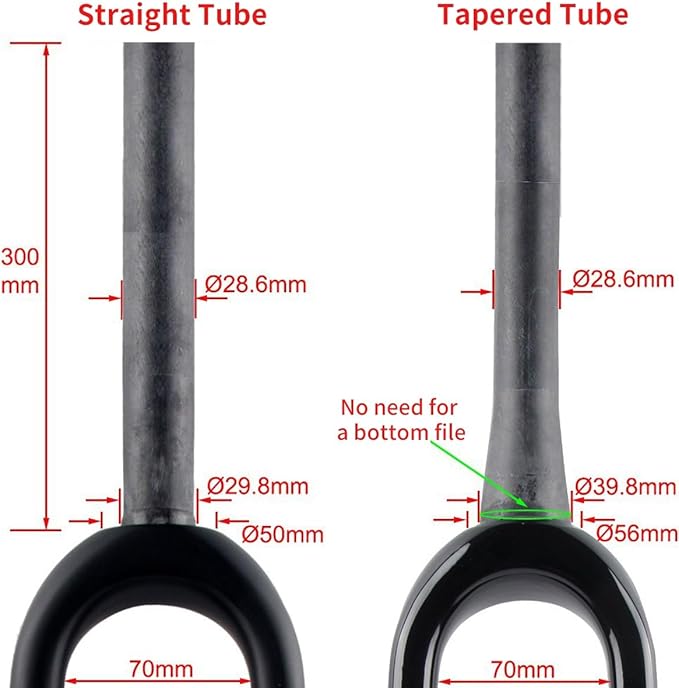 Gravel Bike Rigid Fork Full Carbon Fiber Road Bikes Fork 700C Disc Brake Bike Front Fork Thru Axle 12X100mm 28.6mm 1-1/8" Threadless Straight/Tapered Tube Hard Fork(Gloss Black,Straight)