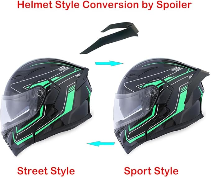 1Storm Motorcycle Modular Full Face Helmet Flip up Dual Visor Sun Shield: HB89 Arrow Green