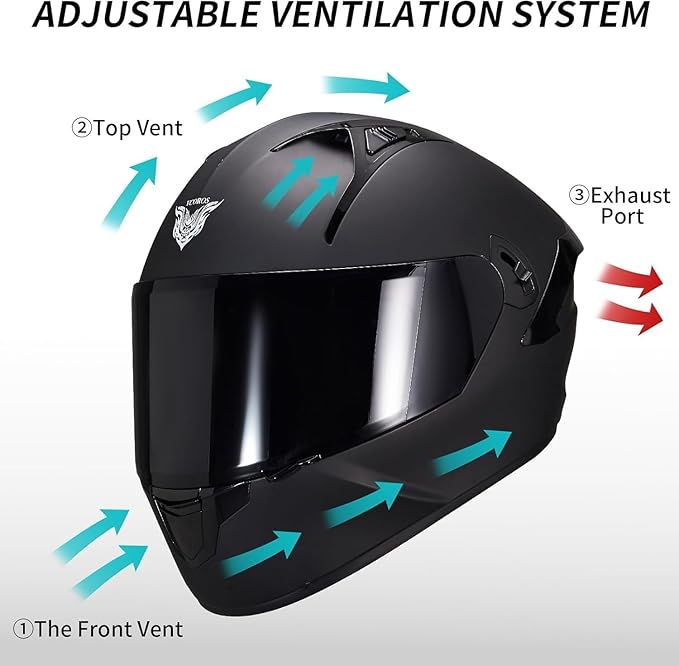 VCOROS Full Face Dual Visor Motorcycle Helmet for Adults Motorbike Street Bike Racing Helmets X9 DOT Approved with Black Visor