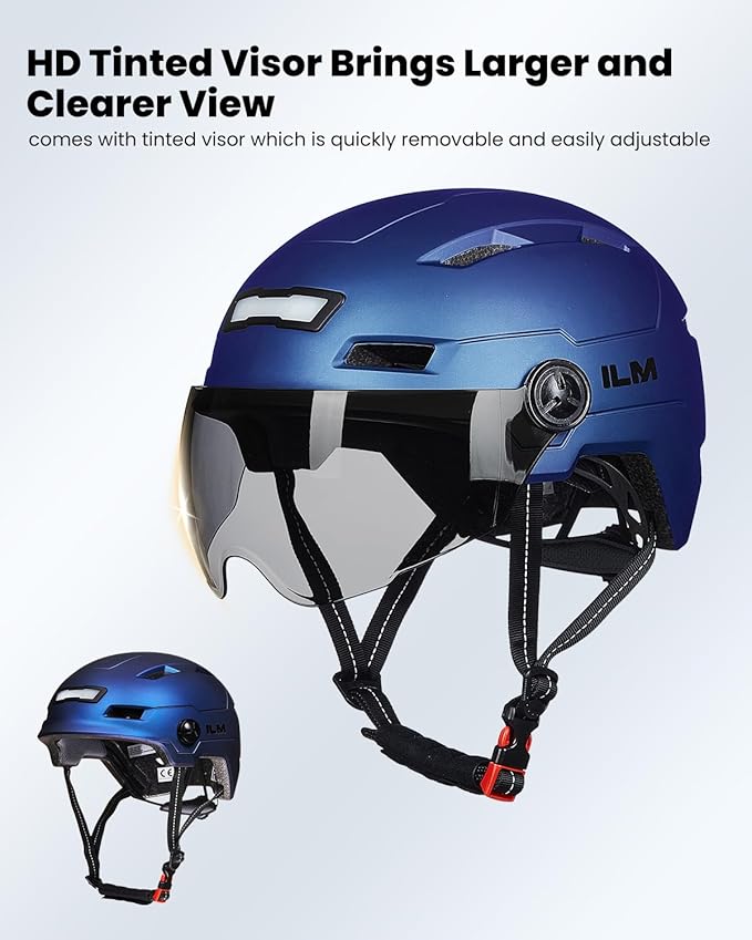 ILM Adult Bike Helmet with USB Rechargeable LED Front and Back Light Mountain&Road Bicycle Helmets for Men Women Removable Goggle Cycling Helmet E3-10L