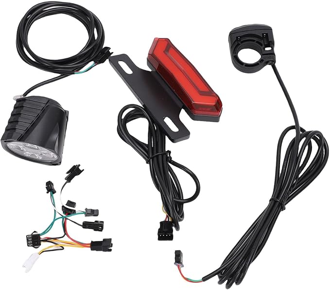 Electric Bike Light Set, Powerful LED Front Rear Warning Lights Kit with 5 Pin Switch Button, for Most Electric Folding Bikes