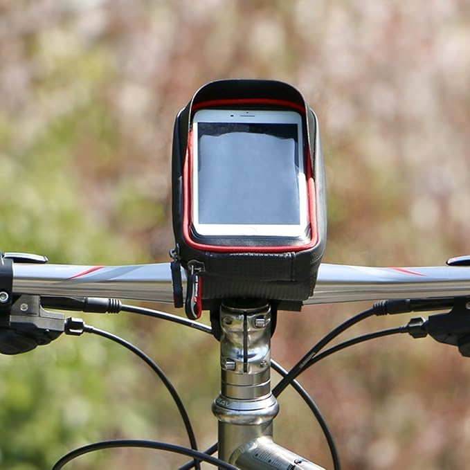 Bike Handlebar Bag, Bicycle Phone Mount, Waterproof Cycling Frame Bags Top Tube Pouch Pannier Bike Phone Holder Stand for iPhone 16 15 14 13 12 11 Pro Max XS XR X 8 Plus Samsung Smartphone Below 6.5''