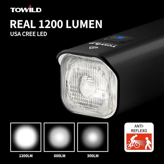 TOWILD CL1200 Bike Lights for Night Riding,Compatible with Garmin/GoPro Mount,1200 Lumen Bright Bike Headlight,Rechargeable Battery,Waterproof Bike Front Light for Commuter Cyclists