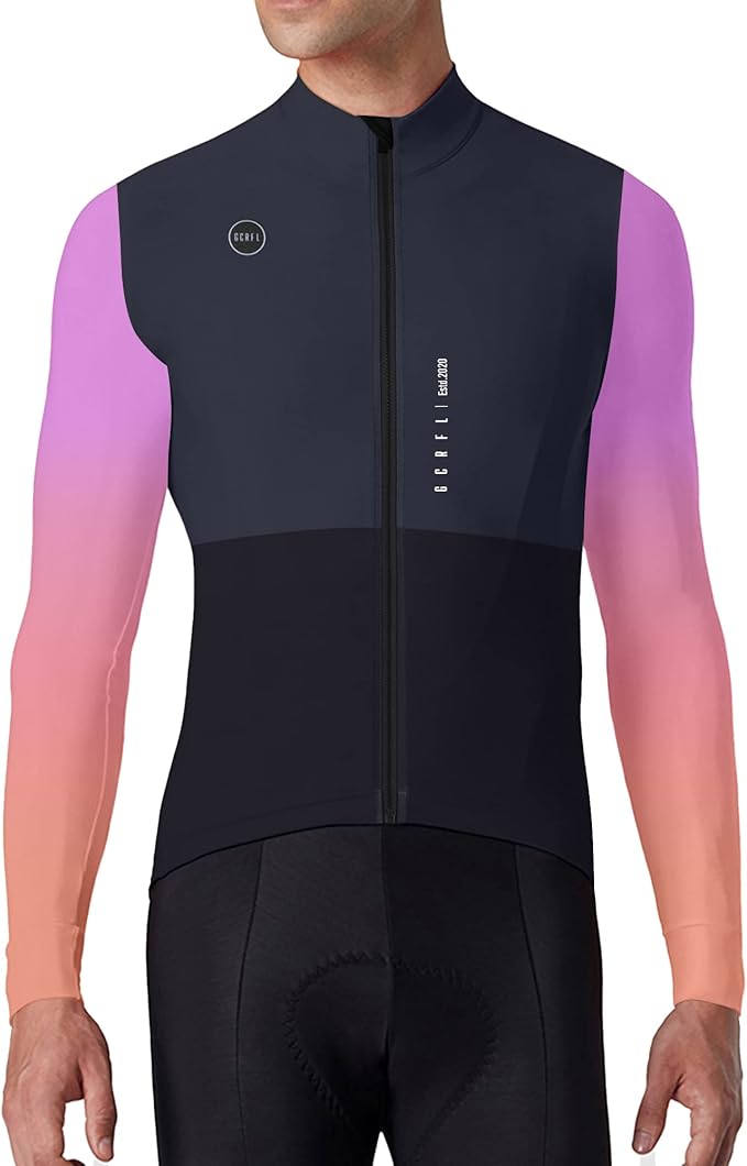 GCRFL Men's Cycling Jersey Long Sleeves Road Bike Jersey Shirt Cycling Tops, Zipper Pocket Lightweight PRO Race Fit UPF 50+