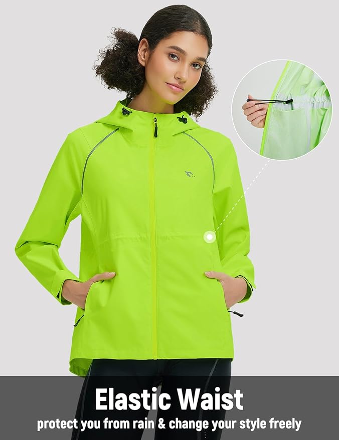 baleaf Women's Rain Jackets Waterproof Windbreaker Packable Lightweight Cycling Running Jacket Hiking Gear Reflective Hooded