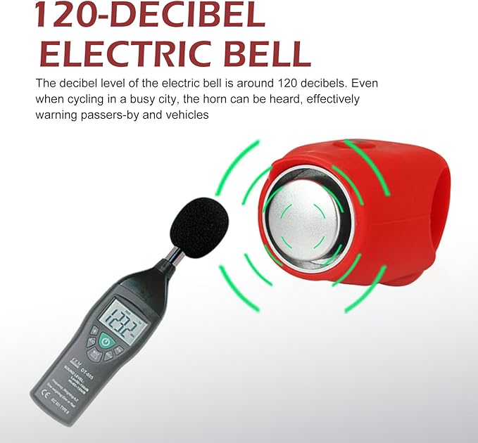 Electric Bike Horn, 120DB Loud Elasticity Silicone Bicycle Bell, Waterproof Bicycle Warning Horns with 6 Sound Options, Universal Handlebar Alarm for Adults Kids Bike/Scooter/Ebike (Red)