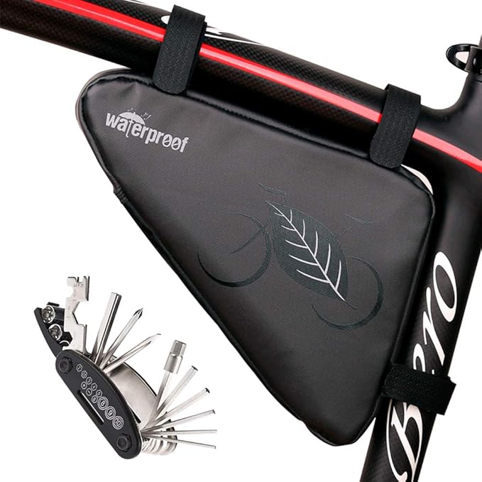 NDakter Bike Bicycle Frame Storage Bag, 2L Waterproof Bicycles Triangle Pouch, Cycling Pack for Phone, Wallet, Keys, Tools, Accessories, Bikes Front Tube Bag for Mountain Road Bike, MTB