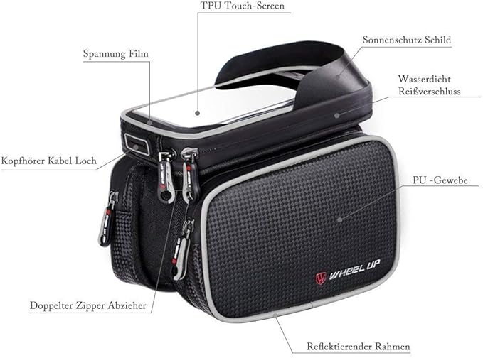 Bike Frame Bag, Bicycle Phone Mount, Waterproof Cycling Front Top Tube Pouch Pannier Bike Phone Holder Stand Cycle Crossbar Storage Bags for iPhone 16 15 14 13 Pro Max Samsung Smartphone up to 6.7''