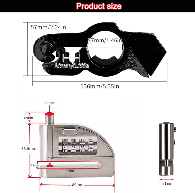 Motorcycle Locks Anti Theft, 4 Digit Combination Wheel Disc Lock, Brake Handlebar Lock Universal for Motorcycles, ATV, Dirt Bikes, Mopeds, Scooters