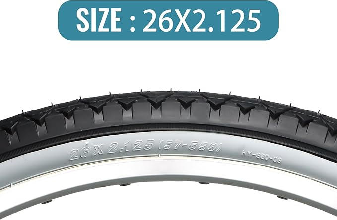 Hycline 26x2.125 Cruiser Bike Tires Set: 2-Pack 26-inch Premium Butyl Rubber High-Performance Folding Replacement Bicycle Tires for Beach Cruiser and Urban Commuting Bicycle